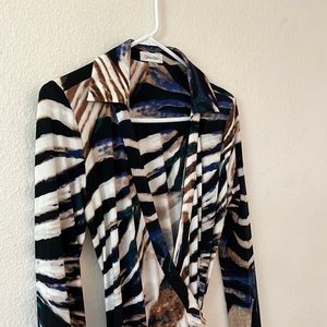 Calvin Klein stripped wrap dress with collar, size 8